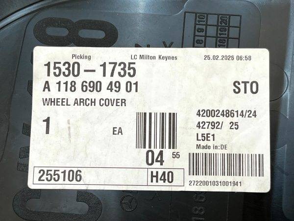 Mercedes CLA C118 Front Left Lower Wheel Arch Trim 2019-2024 A1186904901 Genuine 9 Mercedes CLA C118 Front Left Lower Wheel Arch Trim 2019 2024 A1186904901 Genuine 178237065041 10